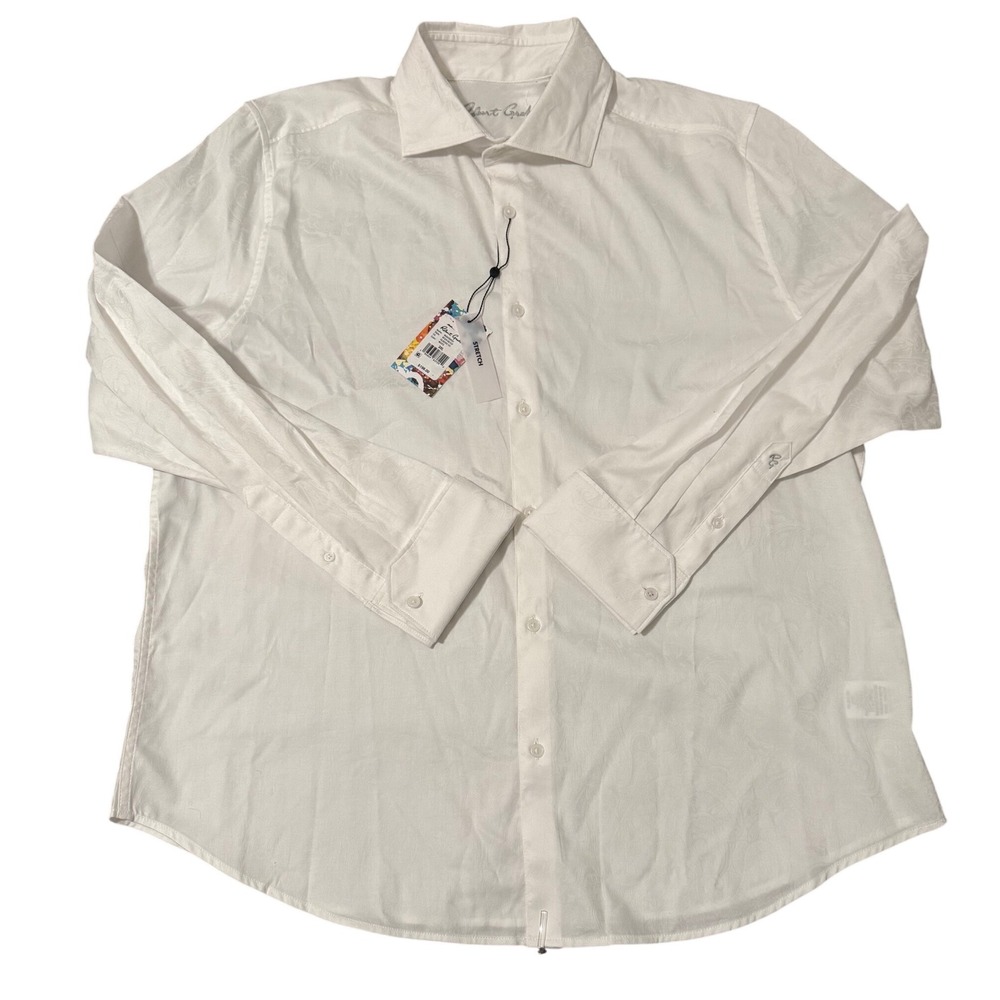 Robert Graham Waycross Jacquard Classic Fit‎ White Stretch Dress Shirt 3XL